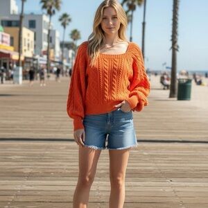 J.NNA Los Angeles Cable Knit Bubble Sleeve Peach Sweater Women’s Medium